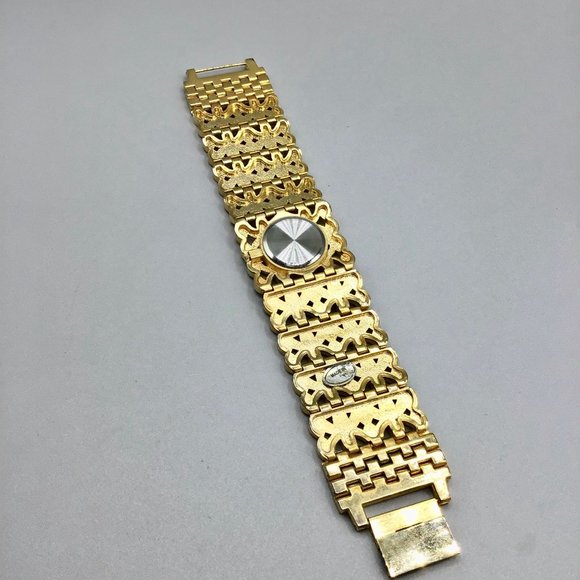 Vintage 90s Xanadu Watch Wide Band Jeweled Gold Tone and Crystals Ladies Watch - Picture 7 of 15